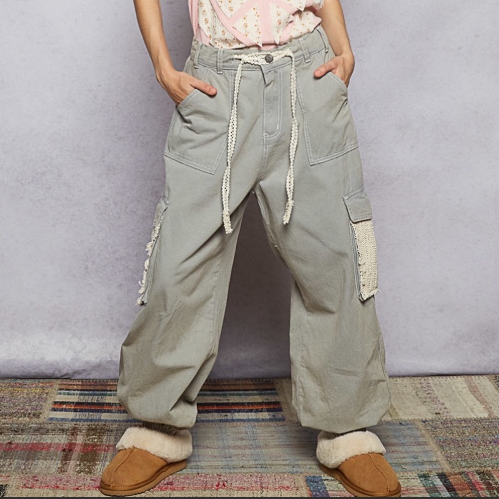 🖤371 ❤️ 1 left POL gray crochet detail jogger pants - Picture 3 of 5